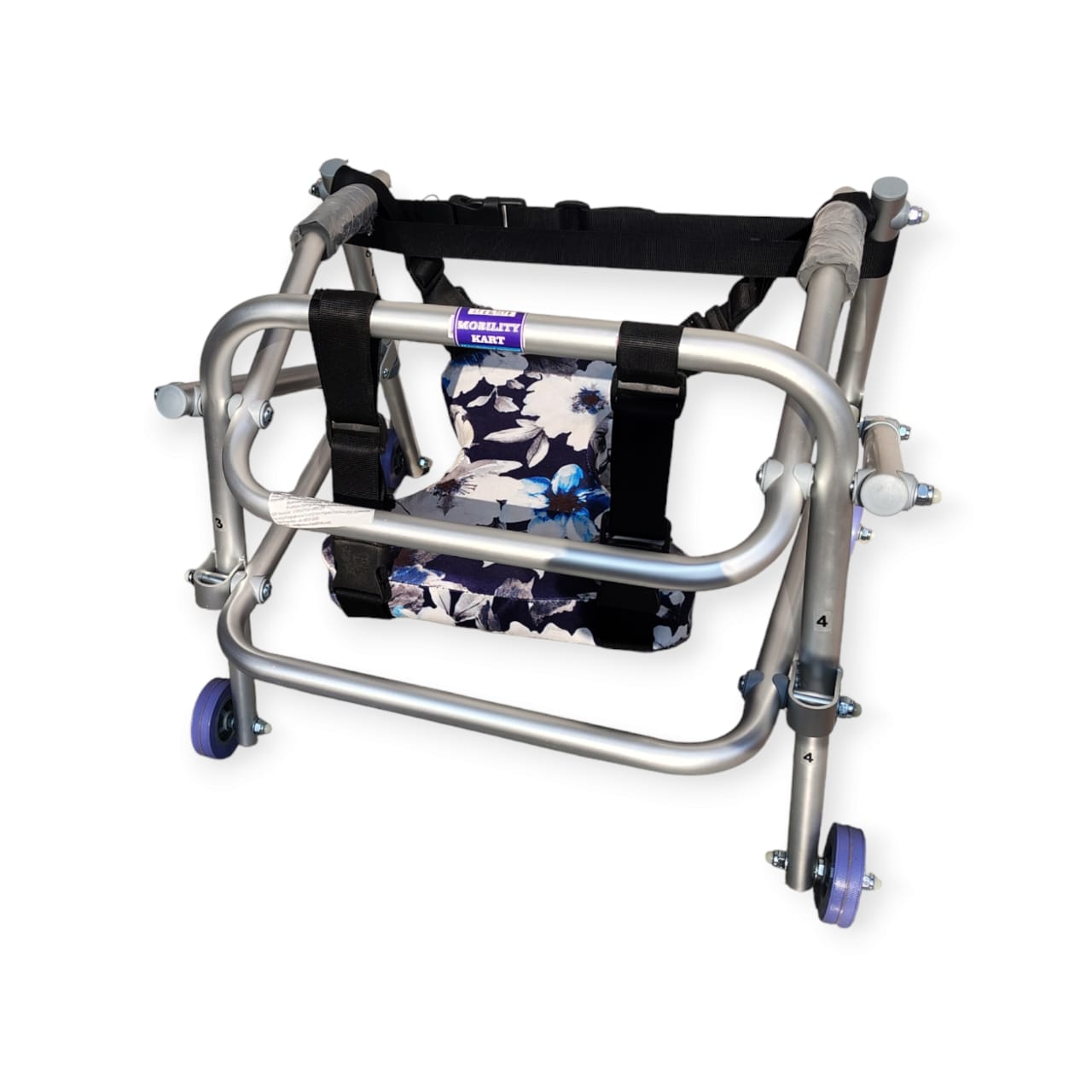 Mobility Kart Light Weight Height Adjustable CP Child Pediatric Walker with Comfortable Seat Silver