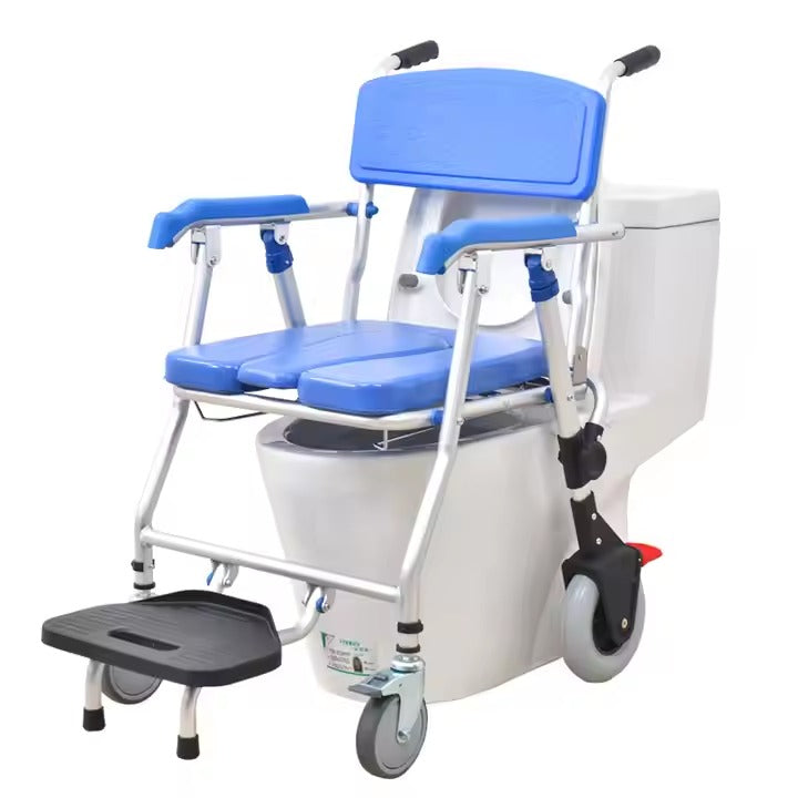 3 in 1 U Cut Seat Aluminium Rolling Shower Commode Chair Wheels for Adult Old People