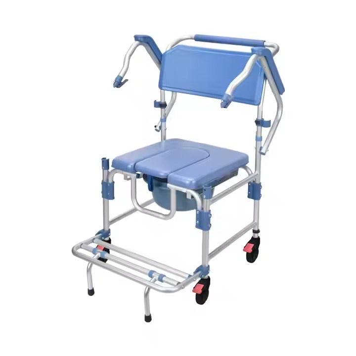 Rolling Shower Commode Aluminium Wheelchair with Flip-Up Armrest & Footrest (U Cut Seat)