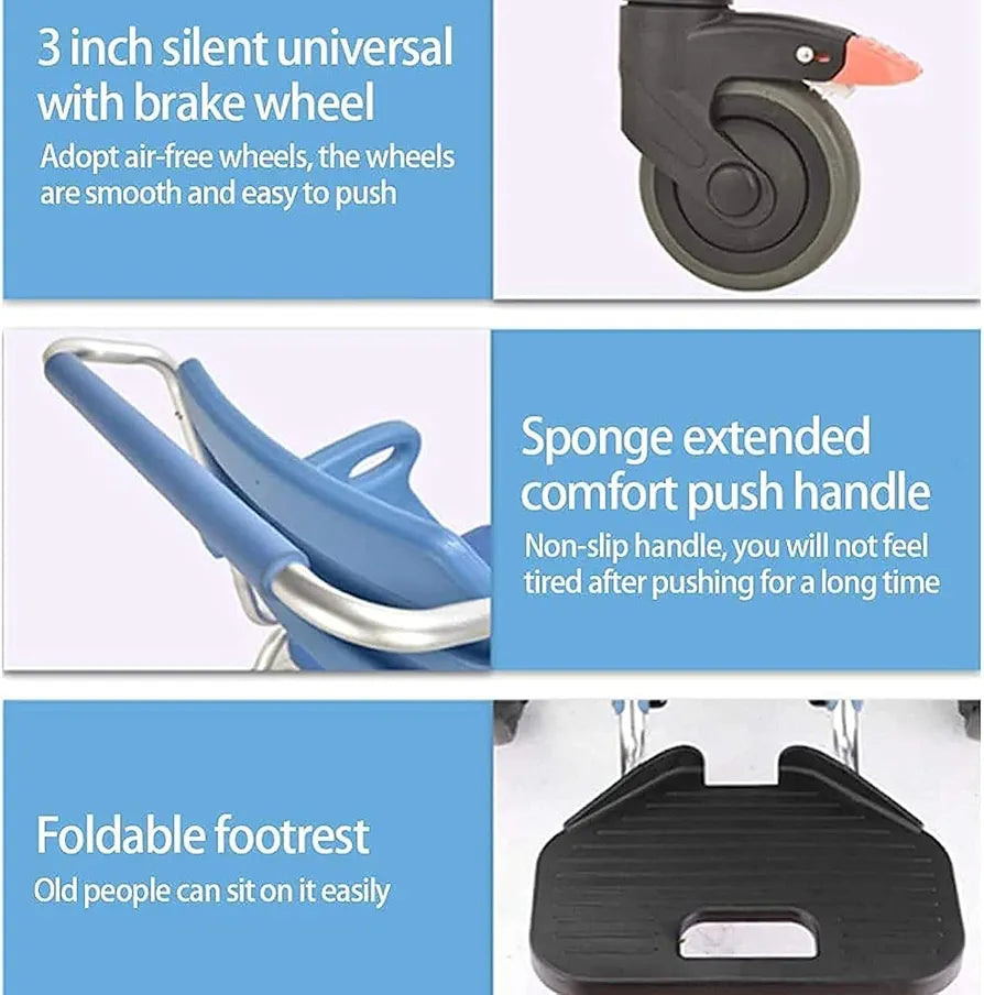 4 in 1 Shower Commode Wheelchair - with Wheeled Toilet Chair - Adjustable Armrest Height - Non-SlipMobile Toilet - for Elderly Disabled Person