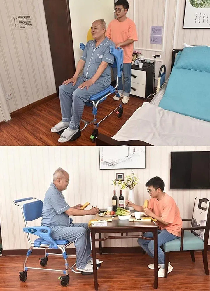 4 in 1 Shower Commode Wheelchair - with Wheeled Toilet Chair - Adjustable Armrest Height - Non-SlipMobile Toilet - for Elderly Disabled Person