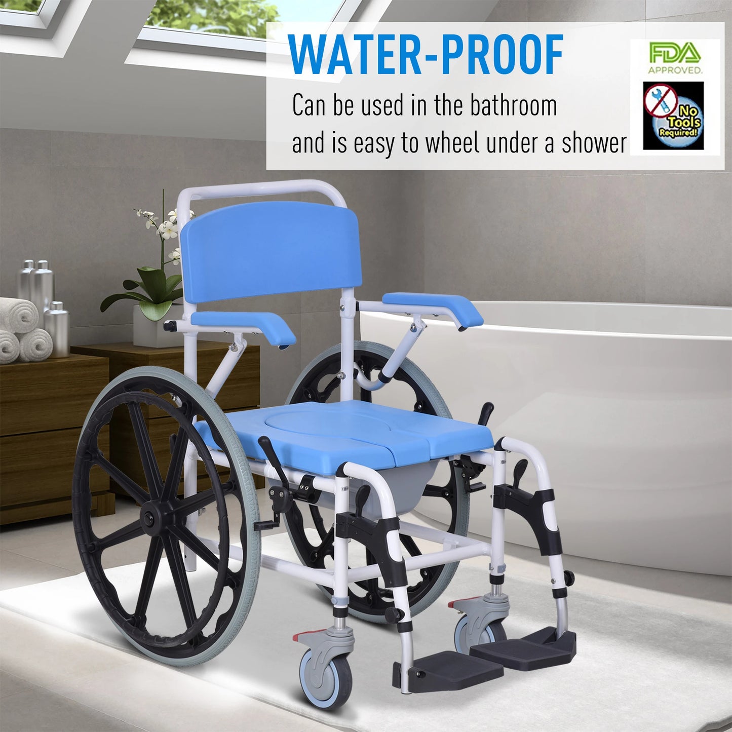 Self Propelled Multipurpose 3 in 1 Rolling Bathroom Wheelchair
