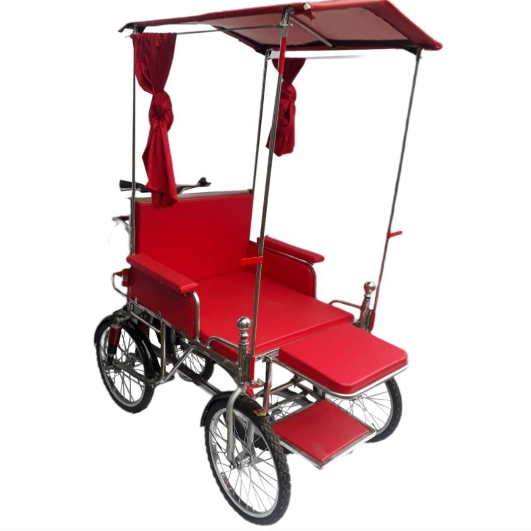 Jain Maharaj Vihar Stainless Steel SS Wheel Chair with Comfortable Seat & Attendant Operated Steering