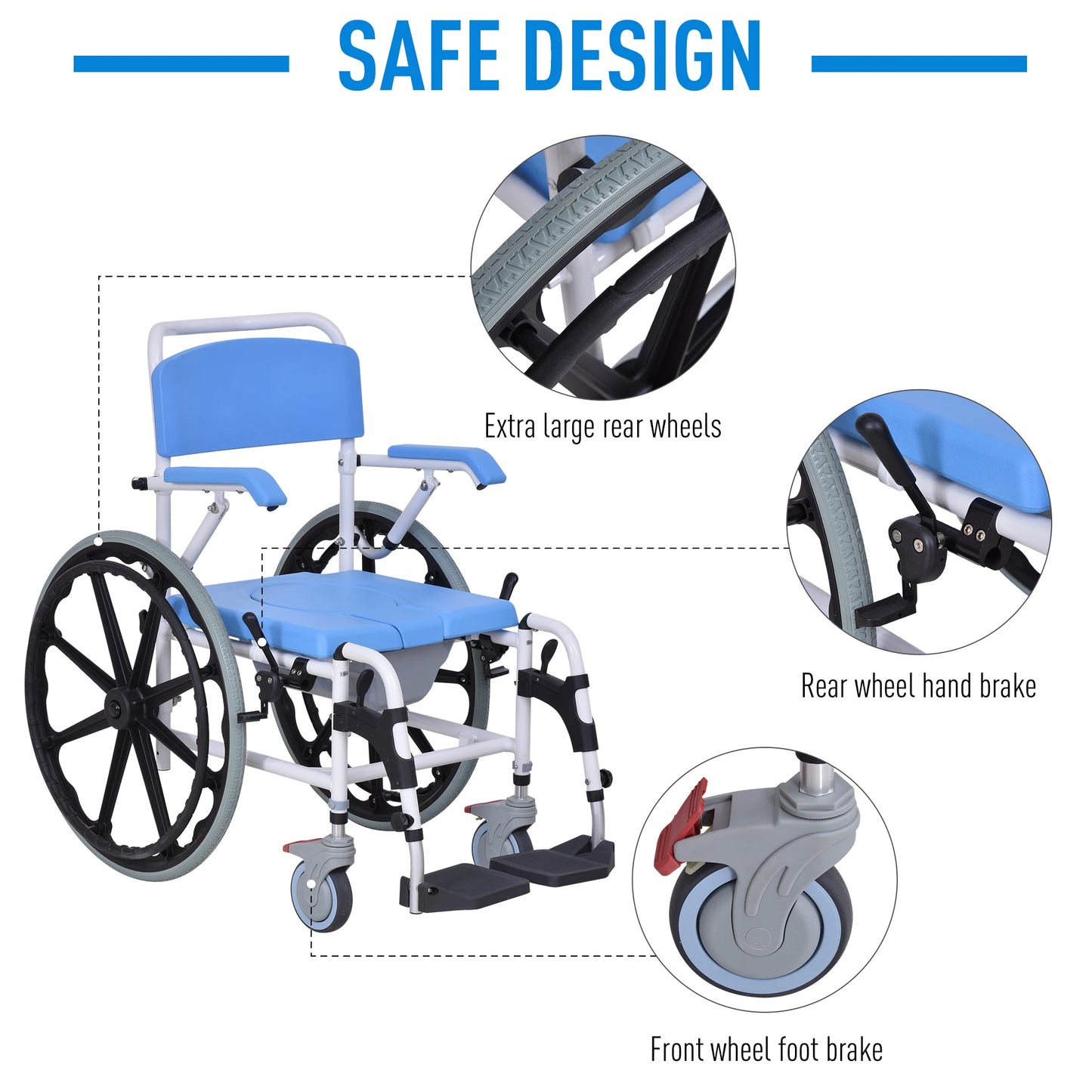 Self Propelled Multipurpose 3 in 1 Rolling Bathroom Wheelchair