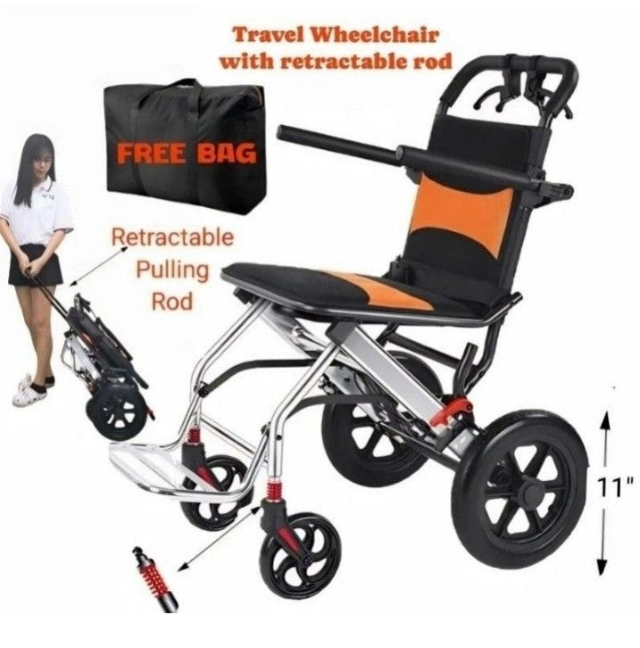 Ultra Lightweight Compact Folding Transit Wheelchair with Traveling Handle & Carry Bag