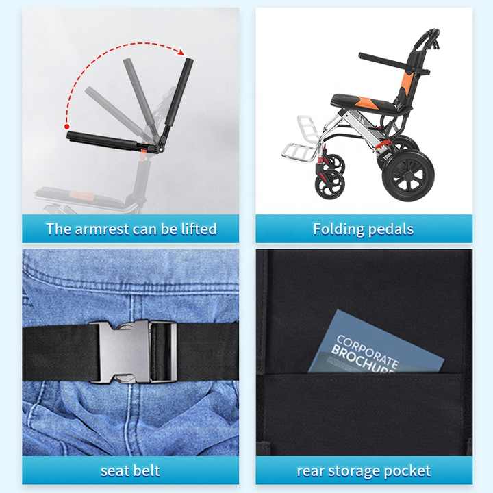 Ultra Lightweight Compact Folding Transit Wheelchair with Traveling Handle