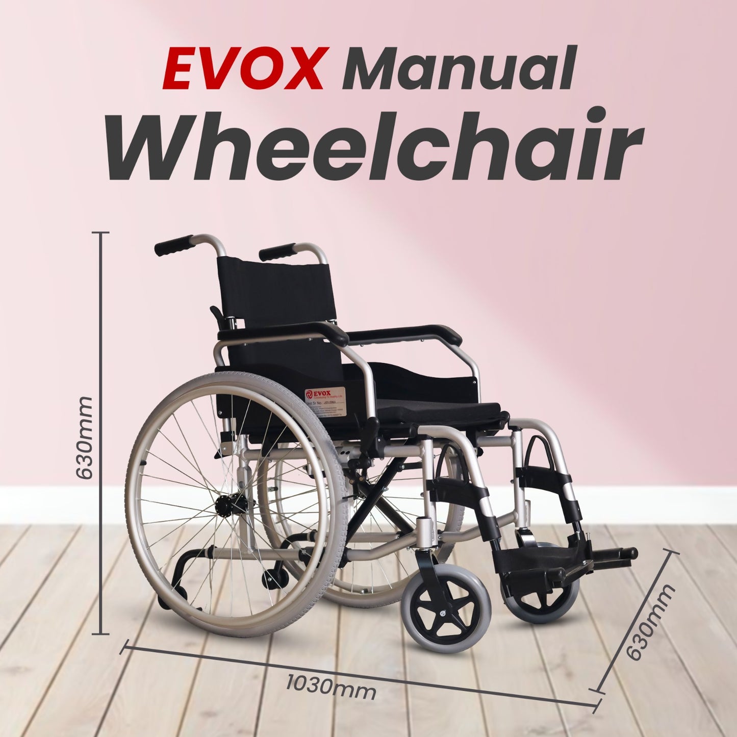 Evox WC 101M Lightweight Foldable Aluminium Wheelchair with Flip-Up Armrest Detachable Footrest & Removable Big Wheels