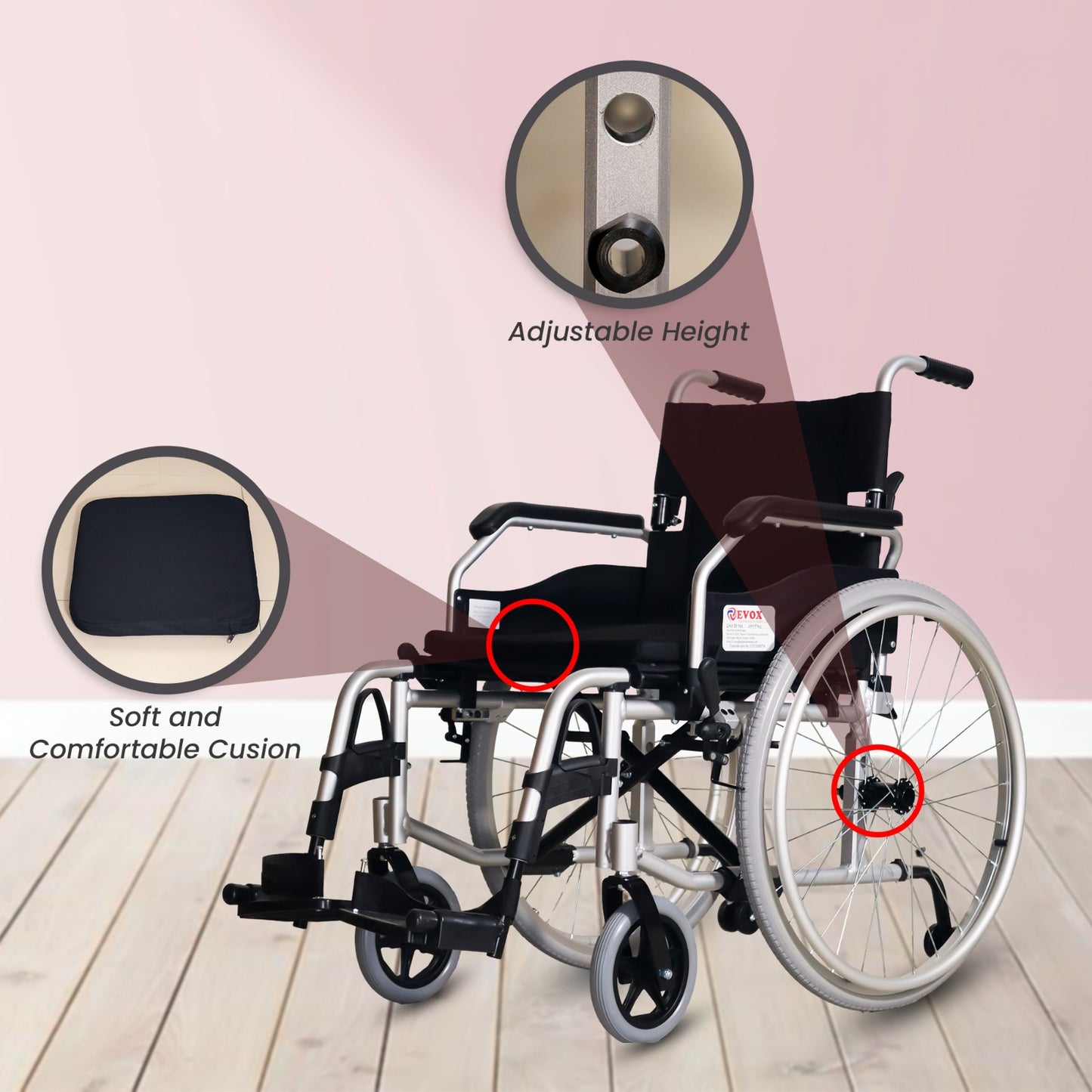 Evox WC 101M Lightweight Foldable Aluminium Wheelchair with Flip-Up Armrest Detachable Footrest & Removable Big Wheels