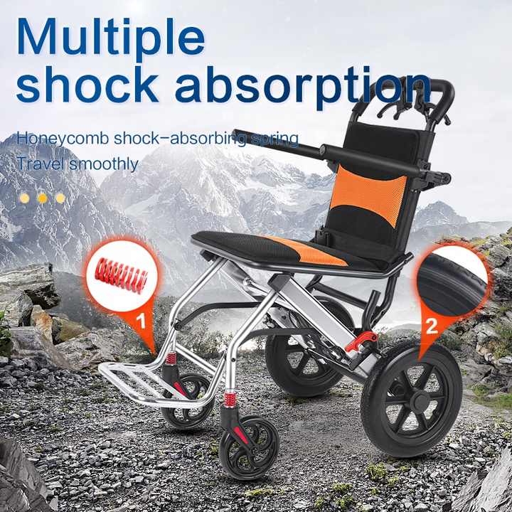 Ultra Lightweight Compact Folding Transit Wheelchair with Traveling Handle