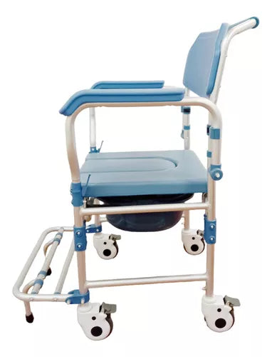 Rolling Shower Commode Aluminium Wheelchair with Flip-Up Armrest & Footrest (U Cut Seat)