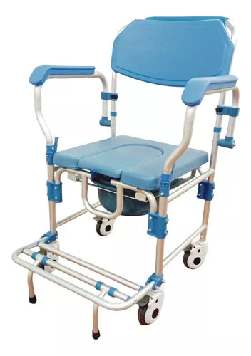 Rolling Shower Commode Aluminium Wheelchair with Flip-Up Armrest & Footrest (U Cut Seat)