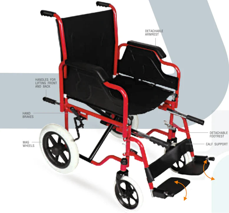 Premium Imported Light Weight Foldable Doli Wheelchair with Lifting Rod Detachable Armrest & Footrest