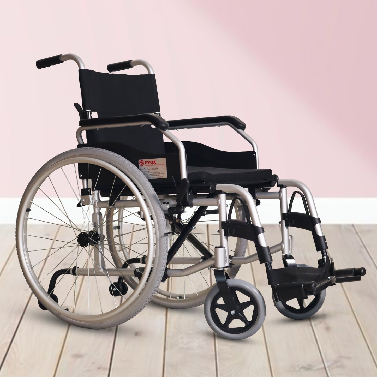Evox WC 101M Lightweight Foldable Aluminium Wheelchair with Flip-Up Armrest Detachable Footrest & Removable Big Wheels