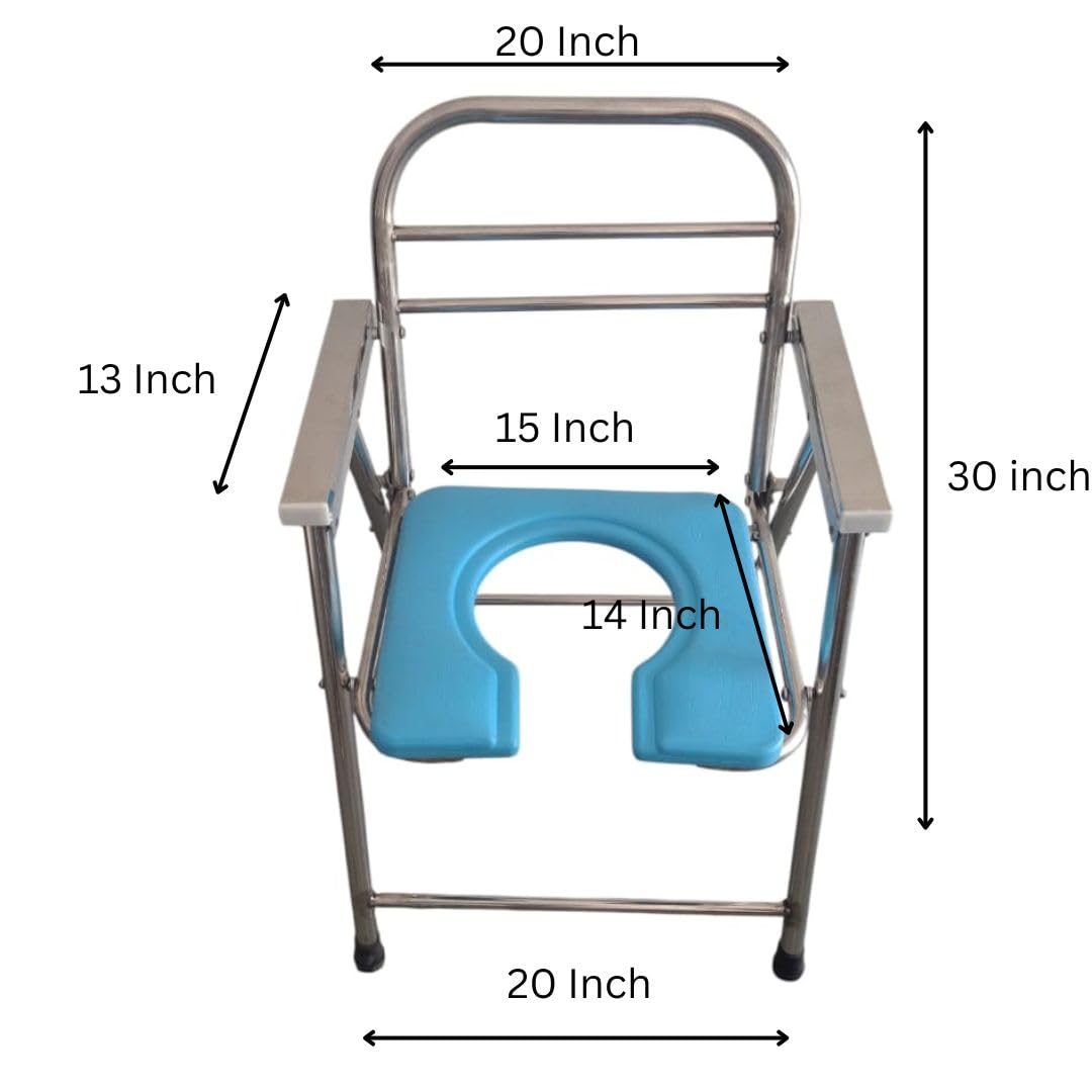 Mobility Kart Stainless Steel SS Folding Comfortable Commode Chair