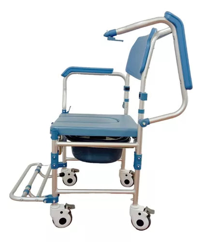 Rolling Shower Commode Aluminium Wheelchair with Flip-Up Armrest & Footrest (U Cut Seat)