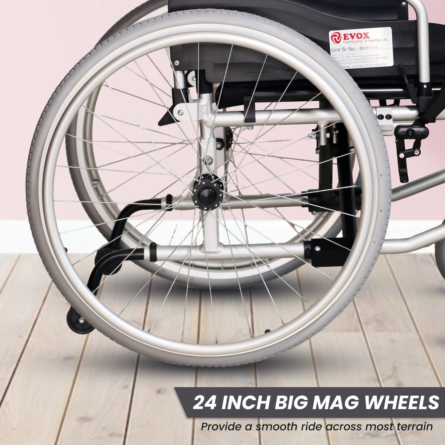 Evox WC 101M Lightweight Foldable Aluminium Wheelchair with Flip-Up Armrest Detachable Footrest & Removable Big Wheels