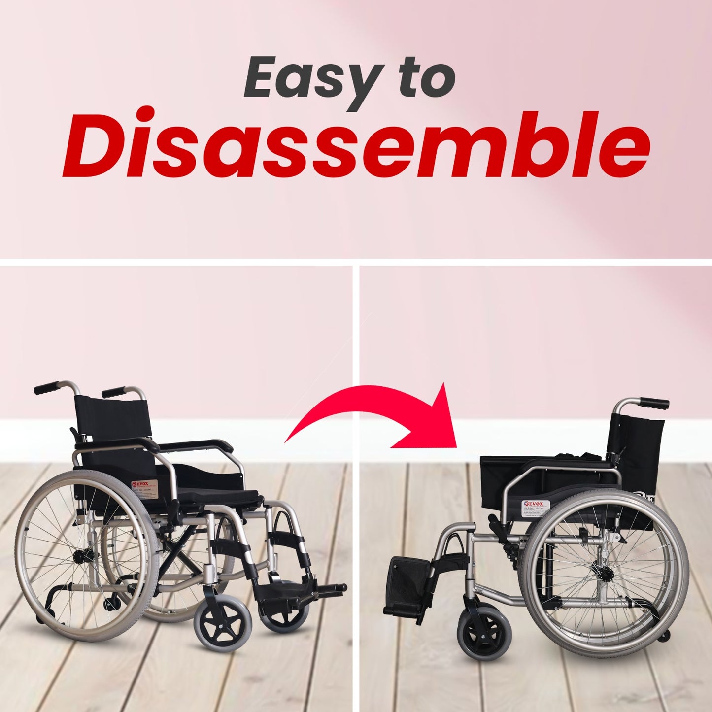 Evox WC 101M Lightweight Foldable Aluminium Wheelchair with Flip-Up Armrest Detachable Footrest & Removable Big Wheels