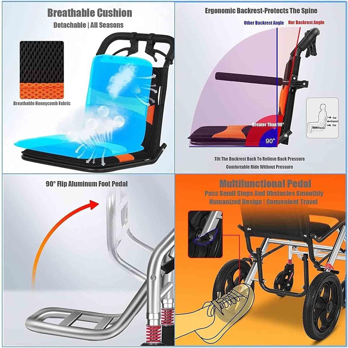 Ultra Lightweight Compact Folding Transit Wheelchair with Traveling Handle