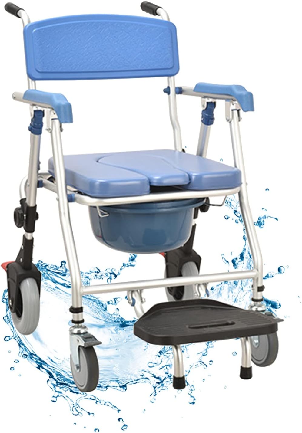 3 in 1 U Cut Seat Aluminium Rolling Shower Commode Chair Wheels for Adult Old People