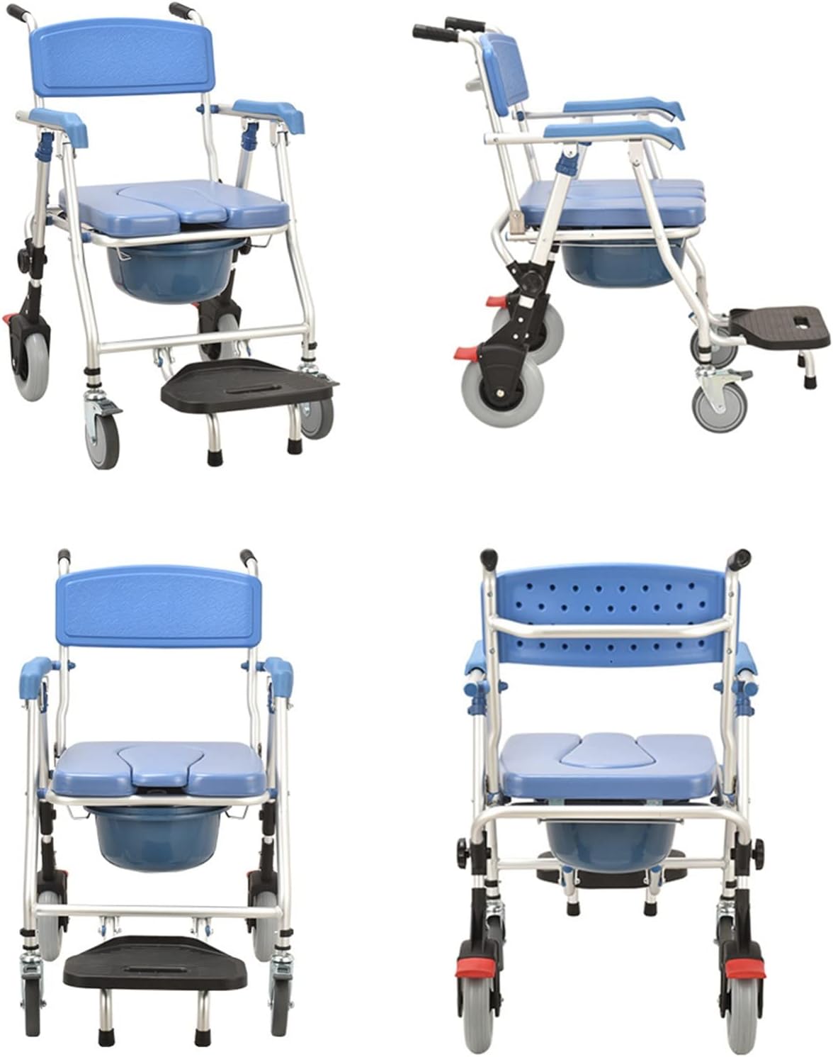 3 in 1 U Cut Seat Aluminium Rolling Shower Commode Chair Wheels for Adult Old People