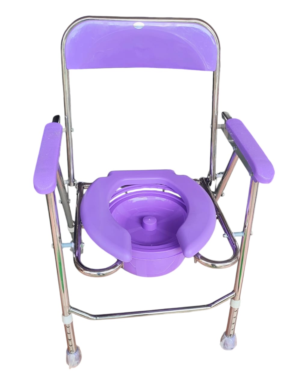 Stainless Steel SS Height Adjustable Round Seat Commode Chair with Bucket