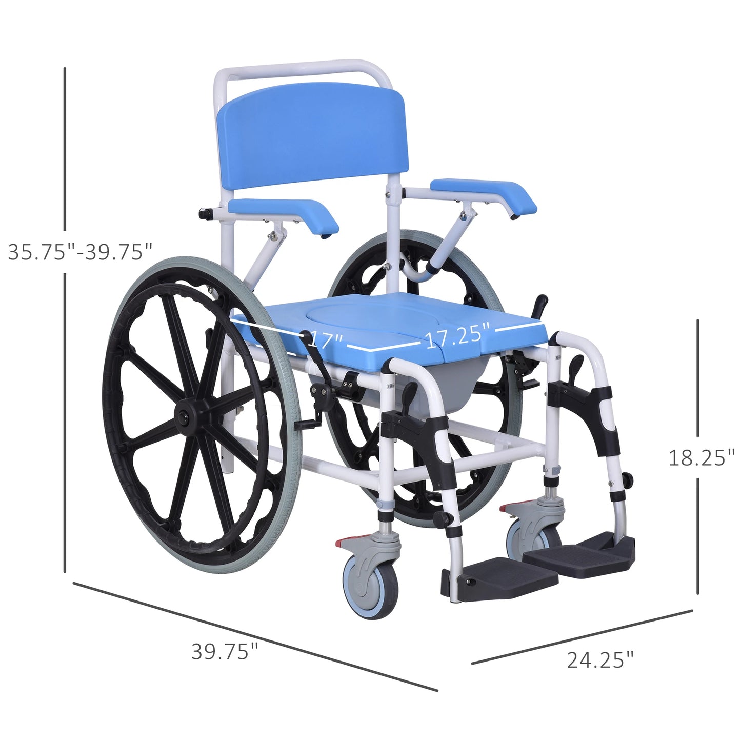 Self Propelled Multipurpose 3 in 1 Rolling Bathroom Wheelchair