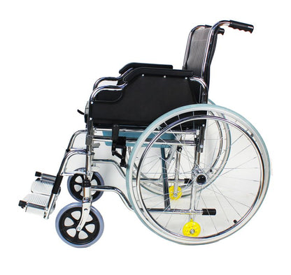 Foldable Commode Wheelchair with Flip-Up Armrest Detachable Footrest & Removable Big Wheels