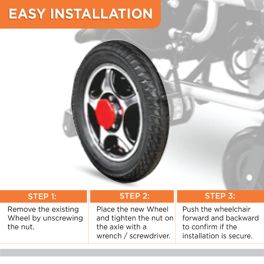 Back Wheel (PU Tyre) With Hub For Zip Lite Power Wheelchairs (1 Pair) - 2974 & 2974A