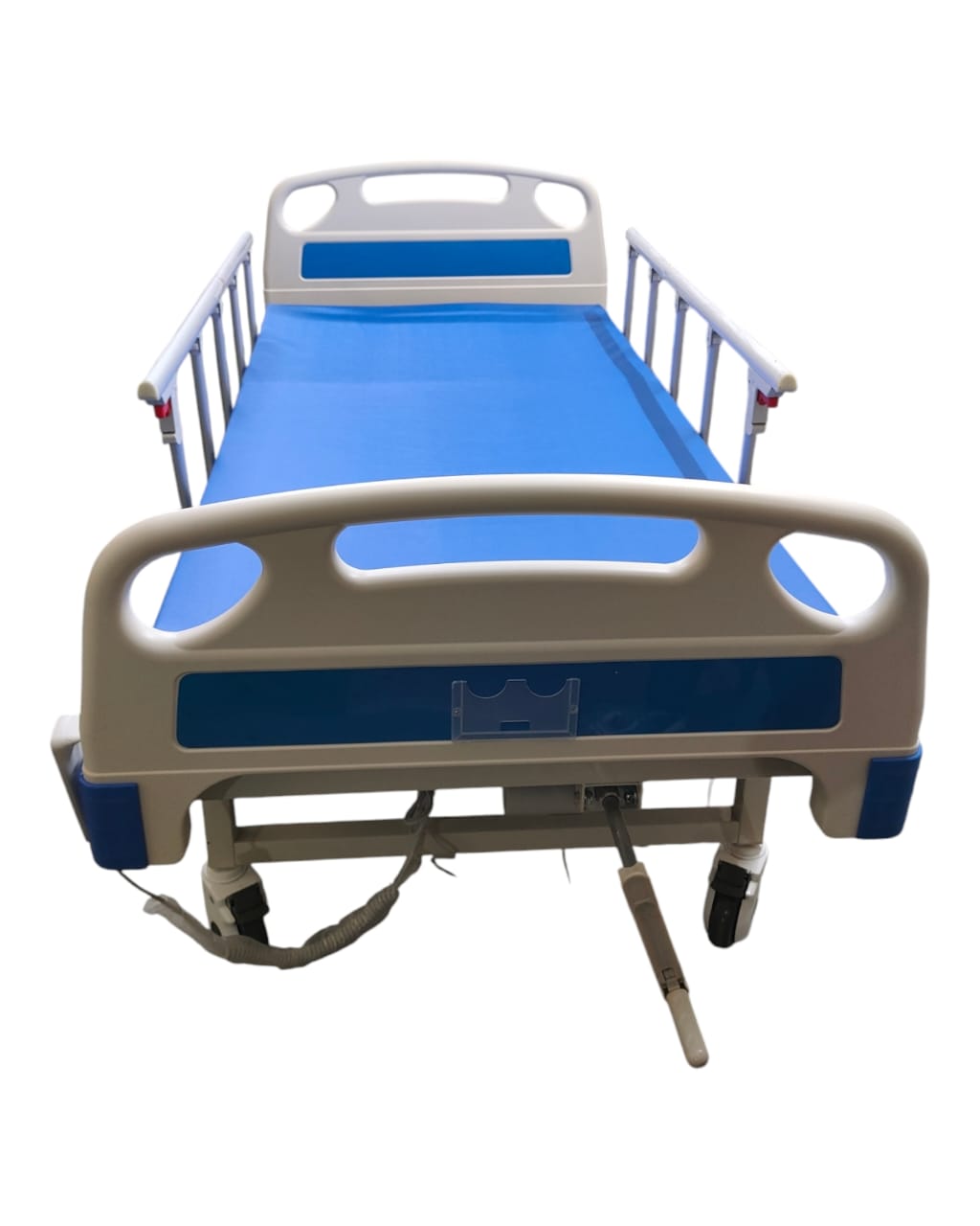 2 IN 1 Premium Imported Electric Semi Fowler Hospital Bed with Manual Option Mattress Railing Wheels