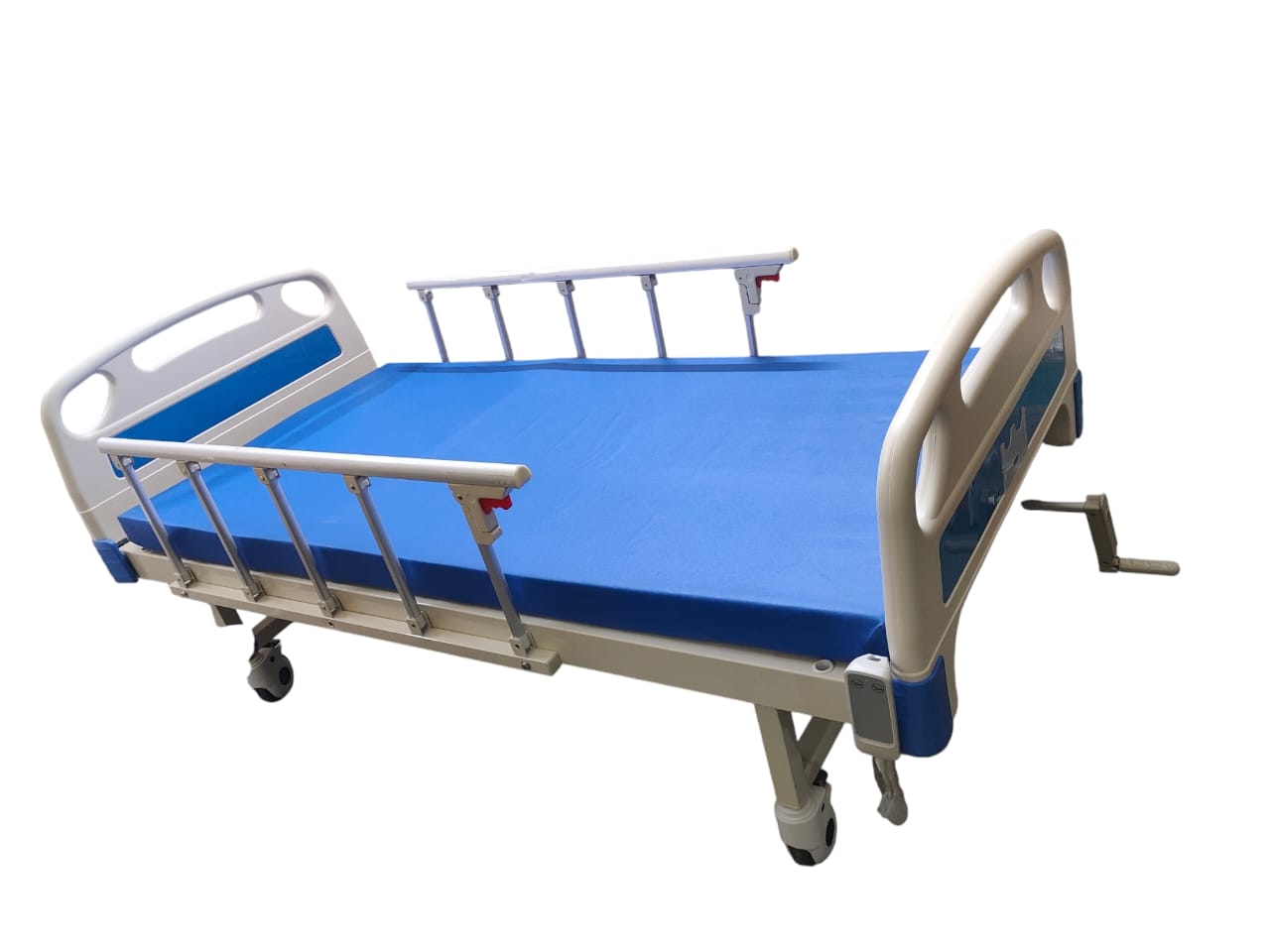 2 IN 1 Premium Imported Electric Semi Fowler Hospital Bed with Manual Option Mattress Railing Wheels