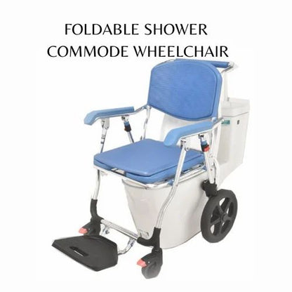 3 in 1 Folding Shower Wheelchair Bedside Commode with Pail Soft Cushion Backrest Locking Wheels