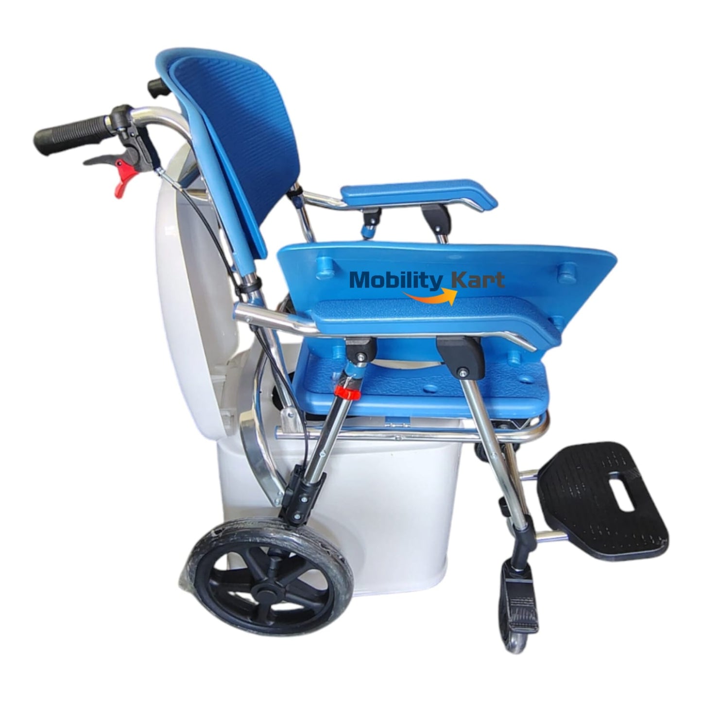 3 in 1 Folding Shower Wheelchair Bedside Commode with Pail Soft Cushion Backrest Locking Wheels