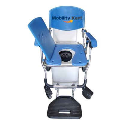 3 in 1 Folding Shower Wheelchair Bedside Commode with Pail Soft Cushion Backrest Locking Wheels
