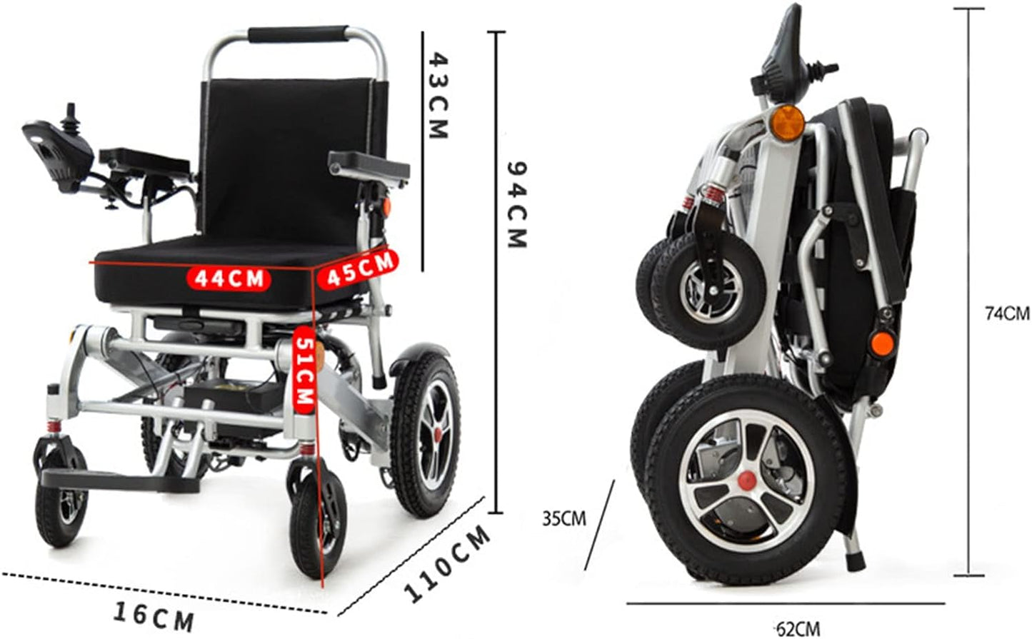 Esleh Super Plus Lightweight Compact Folding Wheelchair with Headrest