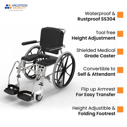 Prime SSS100 Self Propelled Shower Commode Wheelchair