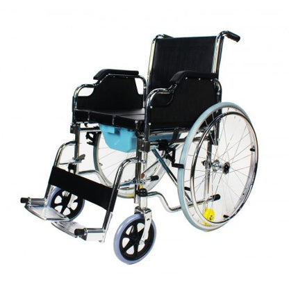 Foldable Commode Wheelchair with Flip-Up Armrest Detachable Footrest & Removable Big Wheels