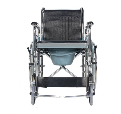 Foldable Commode Wheelchair with Flip-Up Armrest & Detachable Footrest