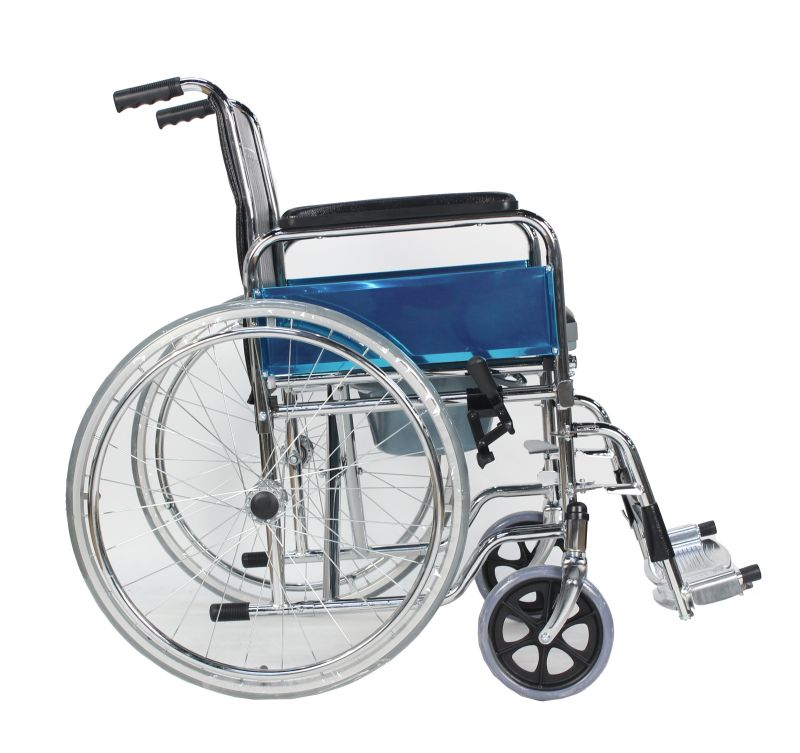 Foldable Commode Wheelchair with Flip-Up Armrest & Detachable Footrest