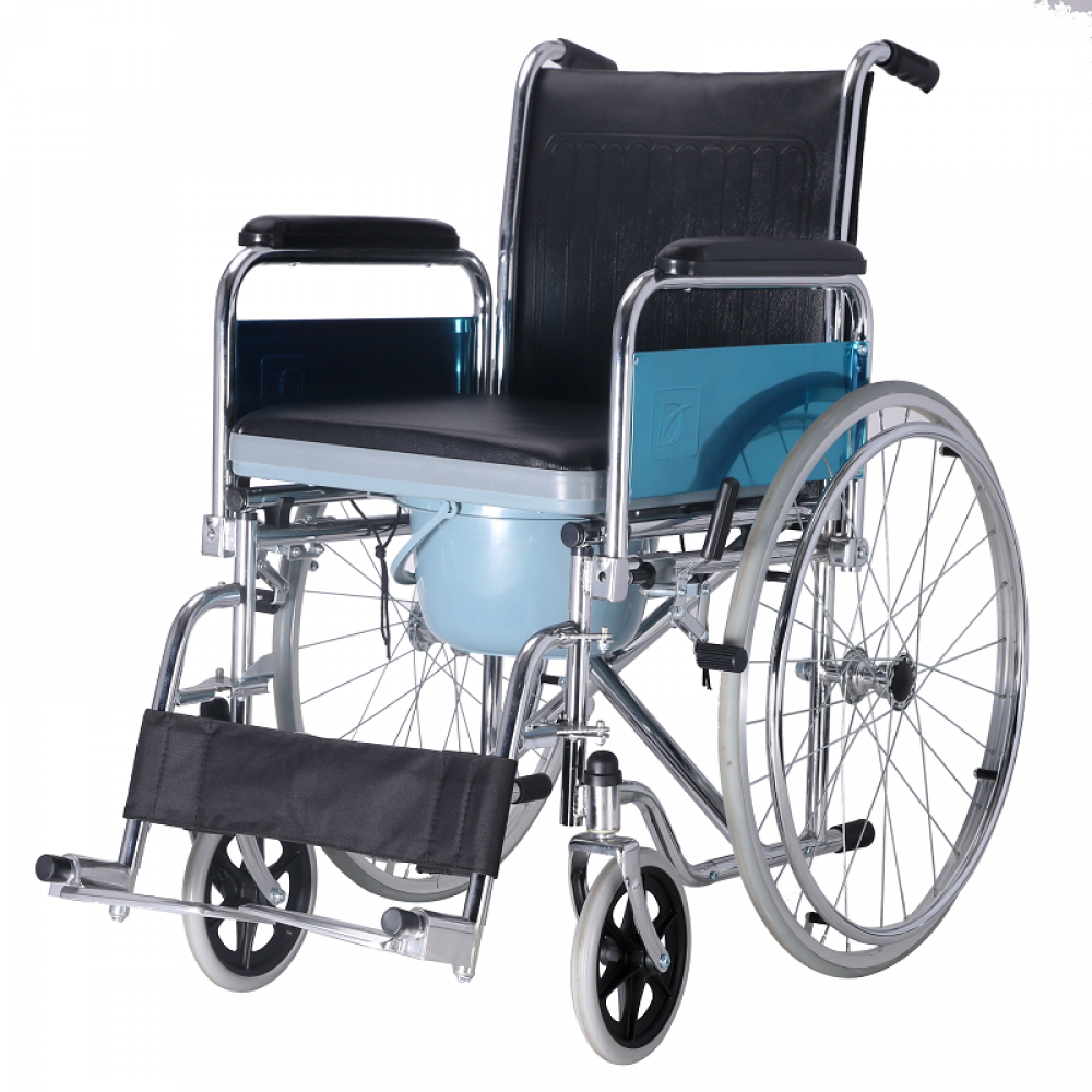 Foldable Commode Wheelchair with Flip-Up Armrest & Detachable Footrest