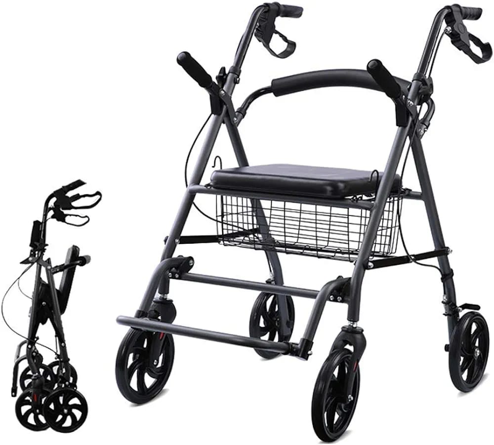 Mobility Kart Aluminium Rollator Walker Cum Attendant Foldable Wheelchair