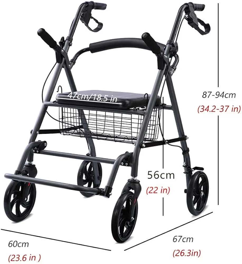 Mobility Kart Aluminium Rollator Walker Cum Attendant Foldable Wheelchair