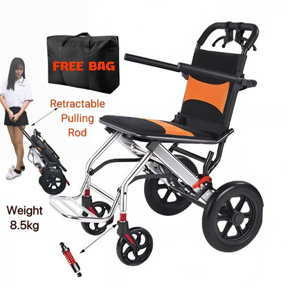 Ultra Lightweight Compact Folding Transit Wheelchair with Traveling Handle & Carry Bag