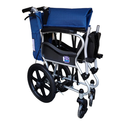 Mobility Kart Lightweight Travel Aluminum Folding Wheelchair with Attendant Brakes