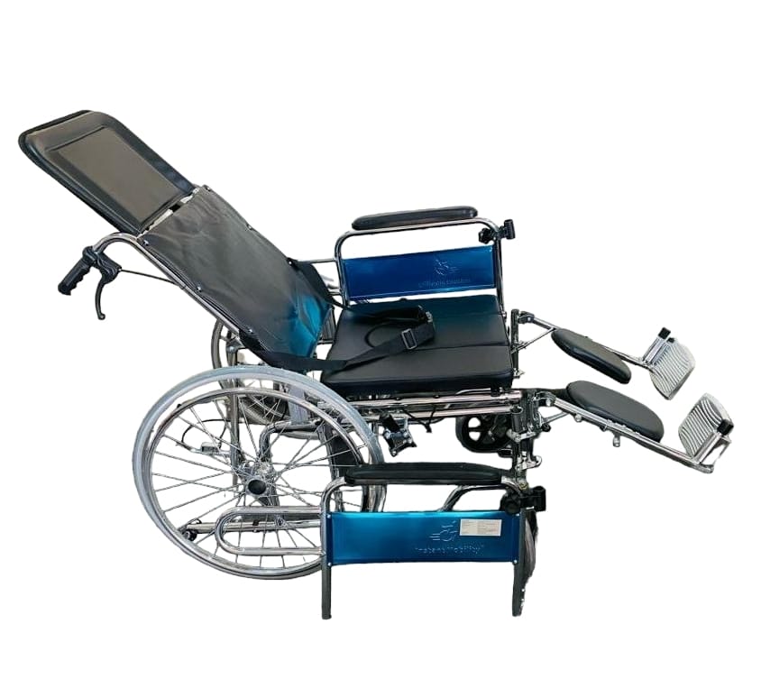 Mobility Kart Reclining Commode Wheelchair U Cut Seat with Food Table