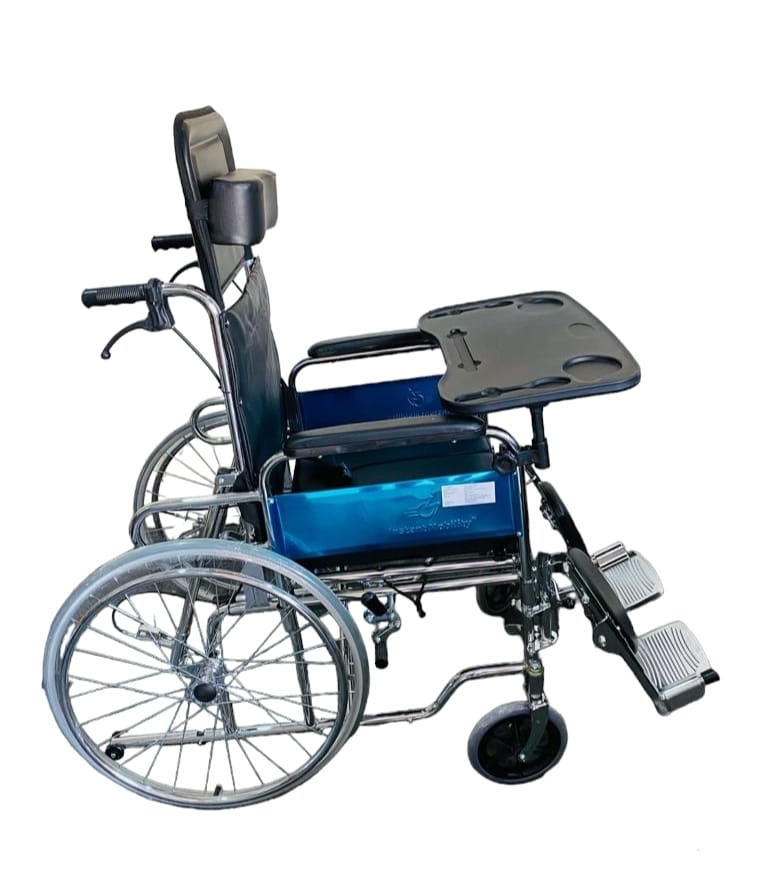 Mobility Kart Reclining Commode Wheelchair U Cut Seat with Food Table