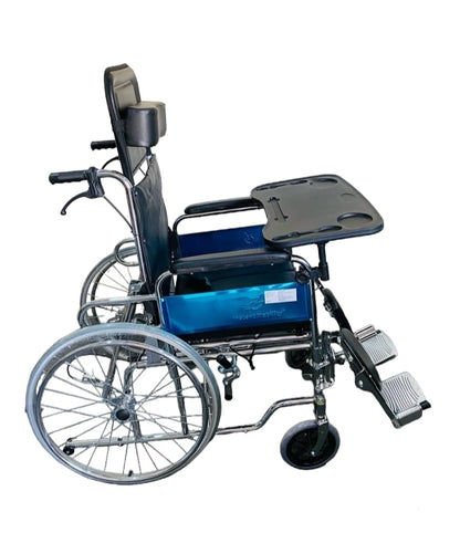 Mobility Kart Reclining Commode Wheelchair U Cut Seat with Food Table