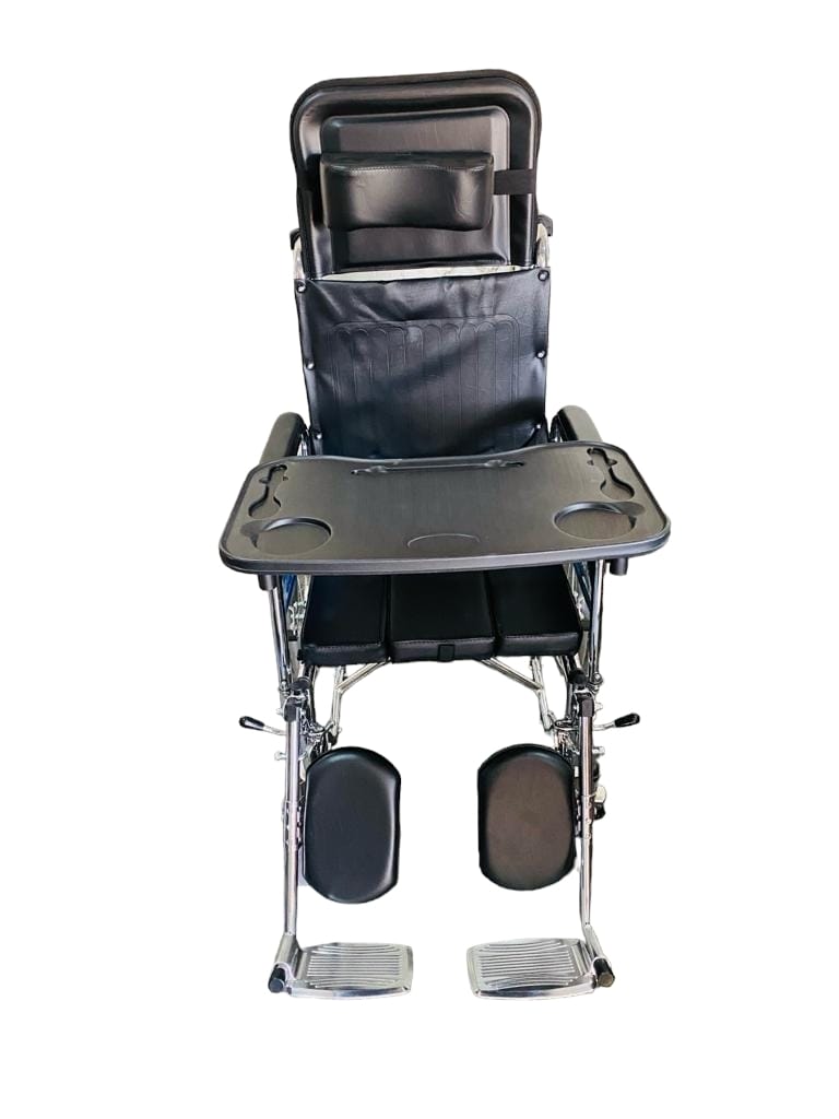 Mobility Kart Reclining Commode Wheelchair U Cut Seat with Food Table