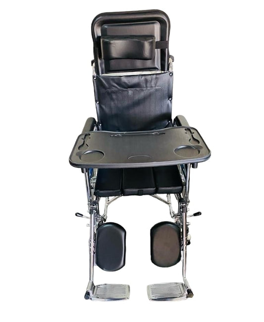 Mobility Kart Reclining Commode Wheelchair U Cut Seat with Food Table