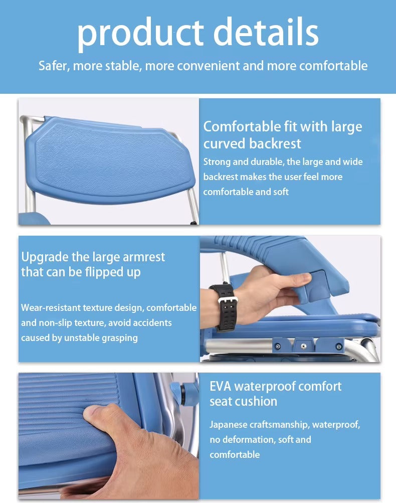 Multipurpose 3 in 1 Self Propelled Rolling Bathroom Wheelchair