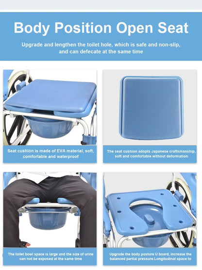 Multipurpose 3 in 1 Self Propelled Rolling Bathroom Wheelchair